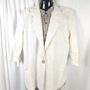 VTG Alice Stuart Blazer Women Large Beige Single Button Rayon Flax Blend